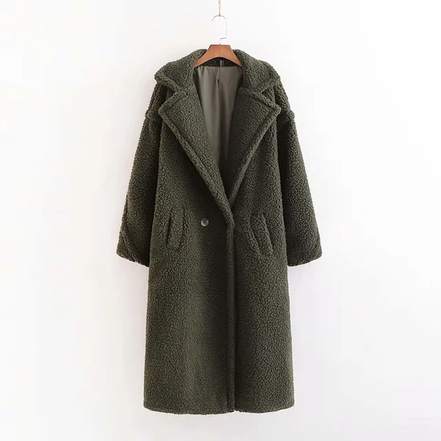 Heydress, Женское зимнее теплое длинное пальто из искусственного меха, винтажное, с длинным рукавом, женское, толстое, плюшевый мишка, пальто, повседневное, свободное, большие размеры, верхняя одежда - Цвет: army green