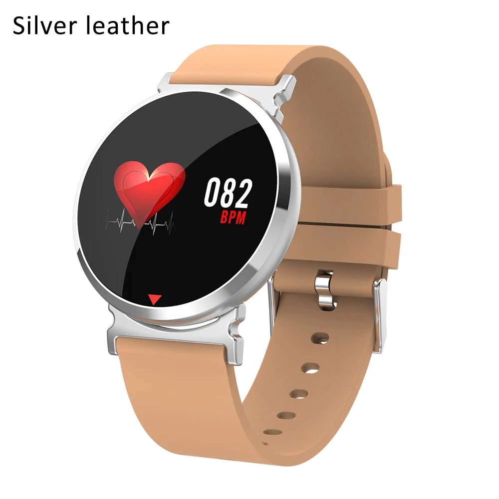 Silver leather E28 Bluetooth часы с цветным экраном водонепроницаемые спортивные Смарт часы монитор сердечного ритма кровяного давления для iOS Android - Цвет: Silver leather