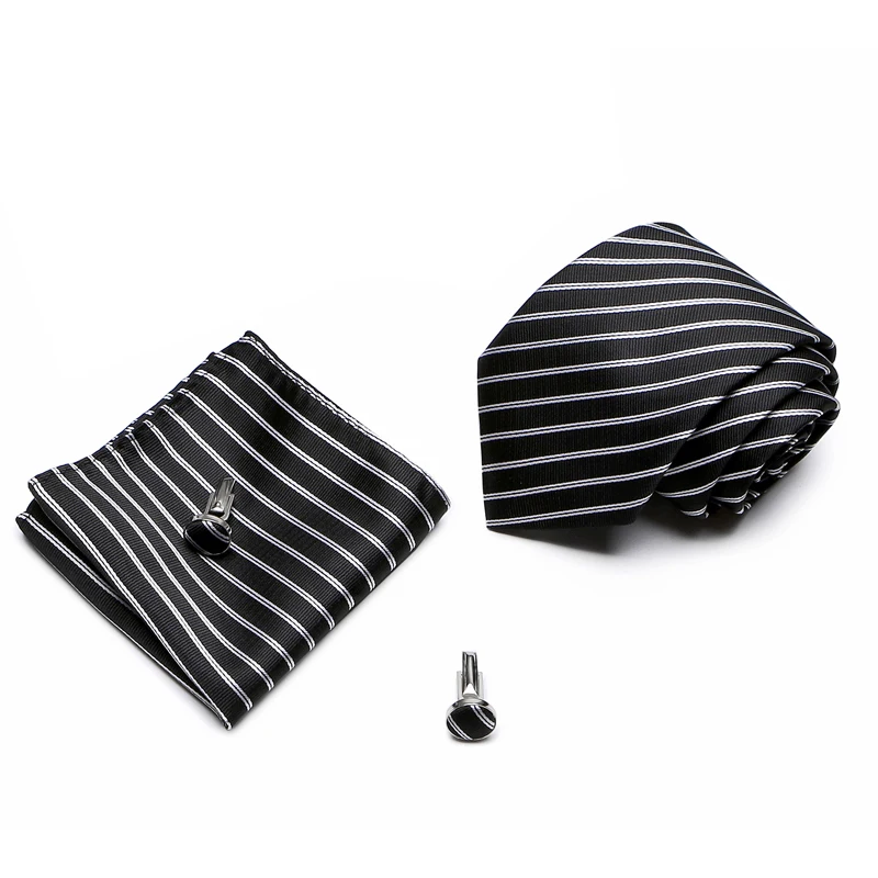 

Hot sale Fashion Brand Factory Sale Many Color Silk Tie Hanky Cufflink Set Tie Necktie hombre Gift for Boyfriend