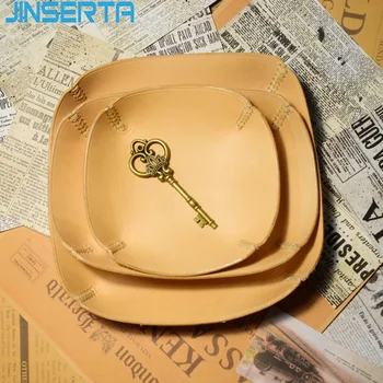 

JINSERTA Genuine Leather Storage Tray Jewelry Display Plate Cosmetic Organizer Desktop Keys Coins Wallet Sundries Decor Tray