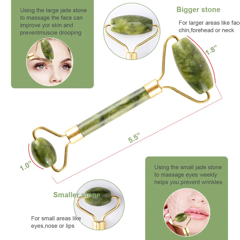 2шт набор нефритовый каменный Ролик массажный ролик для лица Двойные головки