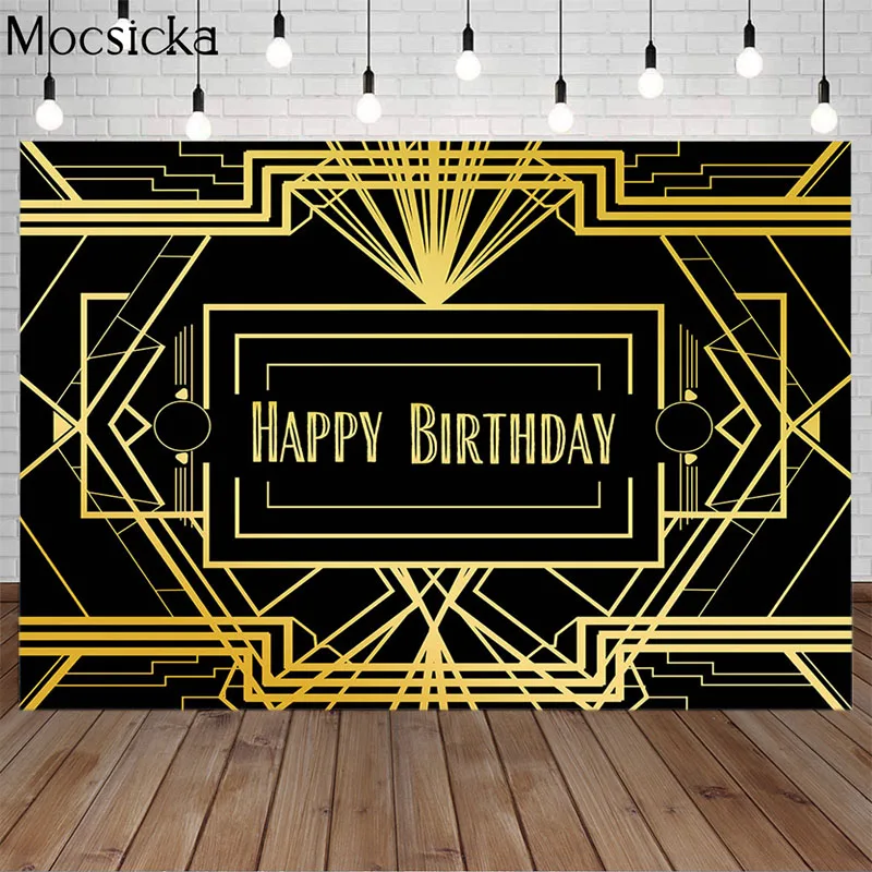 

Mocsicka Great Gatsby Photography Backdrops Sweet Adult Birthday Table Black Gold Party Decoration Props Background Photocall