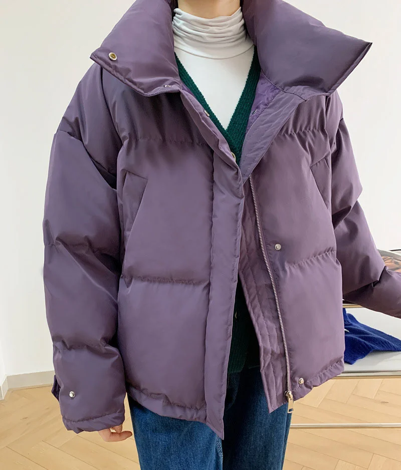 

Winter Quilted Jacket Women Ultra Light Down Coat Purple Loose Stand-Up Collar Clothes Female Windproof Warm Outwear Chic Tops