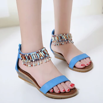 

Wedges Sandals Women Summer Shoes Ankle Strap Gladiator Sandals Beads Beach Shoes Bohemia Style Female Sandalias Mujer 2018