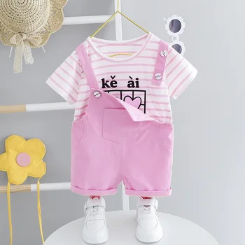 

Infant Baby Girls Clothes Casual Sports Suit for a Boy Jumpsuit + Striped T-shirts 2pcs Baby Sets Kids Clothing Summer Outfits