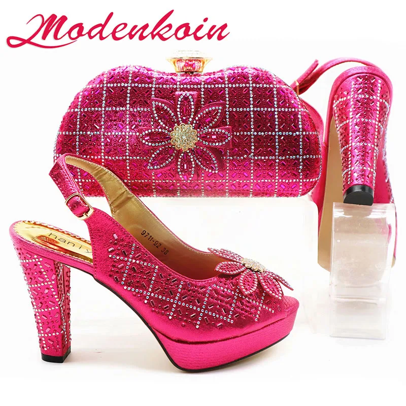 fuchsia Modenkoin/комплект из туфель и сумочки в африканском стиле; модная итальянская обувь и подходящая сумочка; комплект из фиолетовых туфель и сумочки; стразы - Цвет: fuchsia