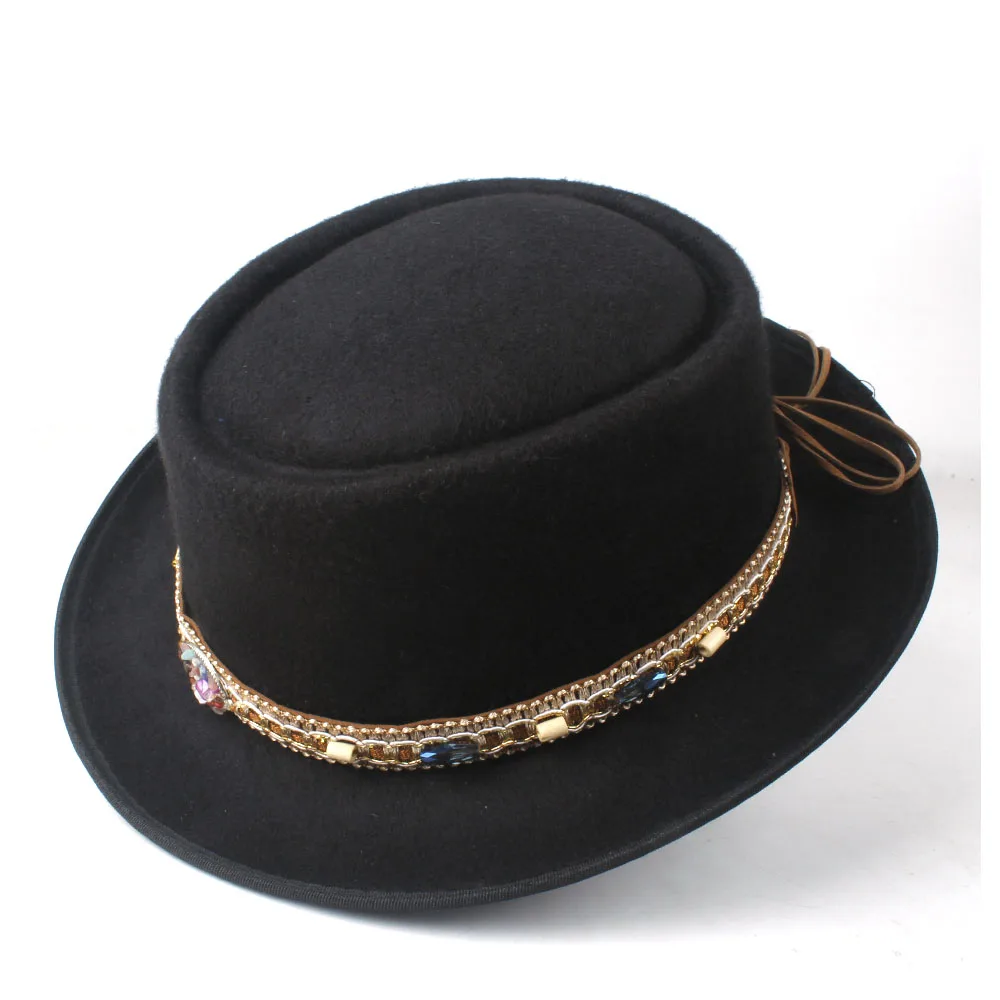 Men Women Pork Pie Hat With Belt Winter Wool Outdoor Travel Hat Jazz Fedora Hat Jazz Hat Size 58CM