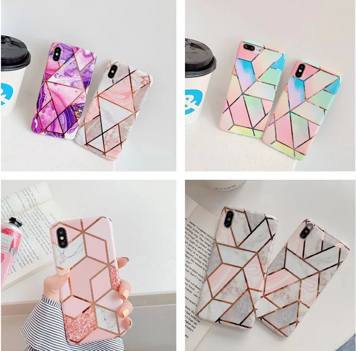 Plating Geometric Marble Case For iPhone 1