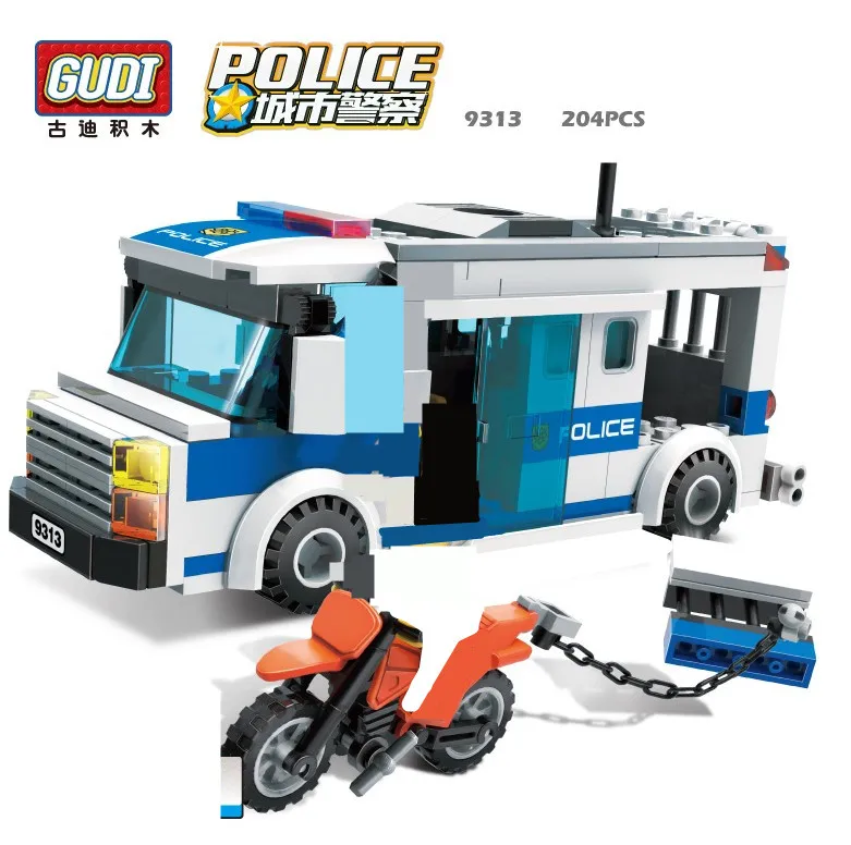 GUDI-New-City-police-Series-bricks-Prisoner-Transport-Vehicle-9313-Educational-diy-Building-Blocks-Kids-Toy