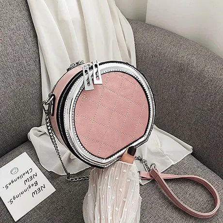 

Fashion contrast color women's small round bag texture embroidery thread rhombic elegant wild chain shoulder messenger bag