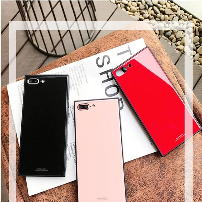 

New Square tempered Glass Phone Case For iPhone 11 Pro X XS Max XR 8 7 Pluse 6 6S Square Cases All-inclusive Soft-edged shell