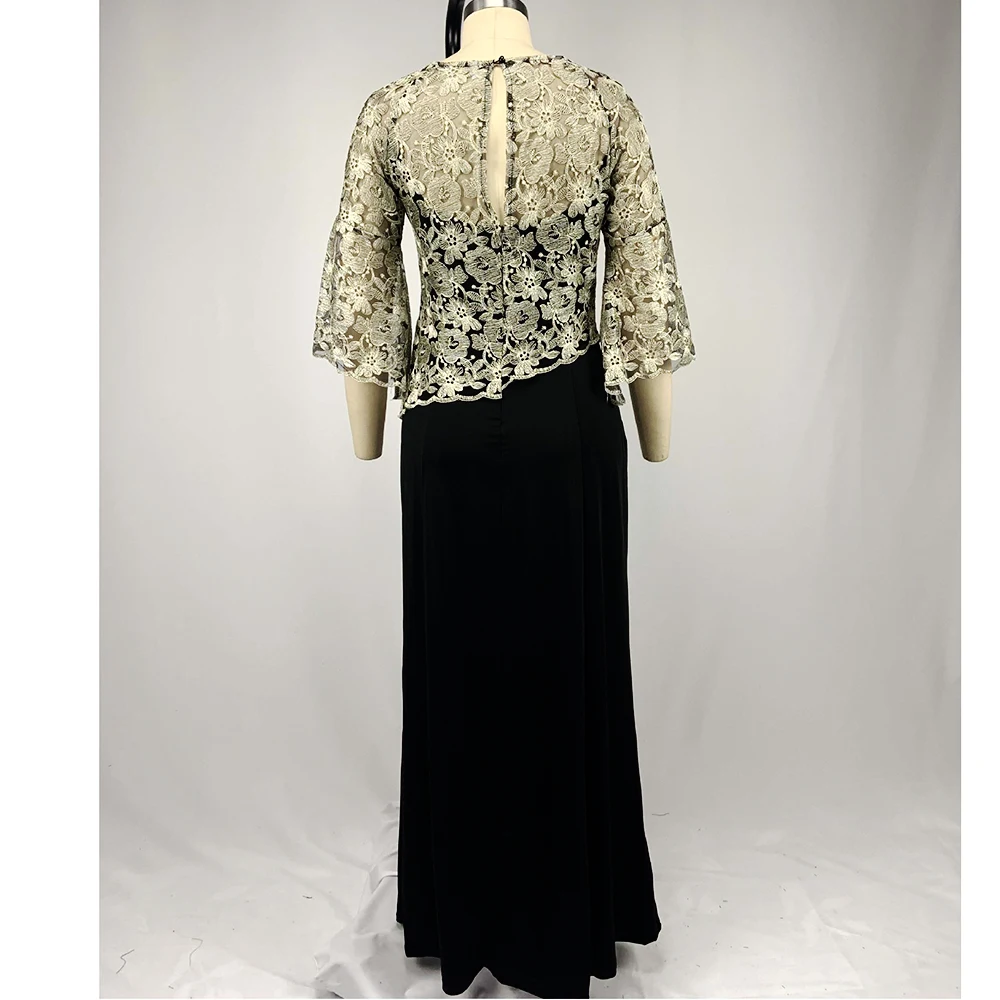 Robe midi en dentelle florale noire (S+M)