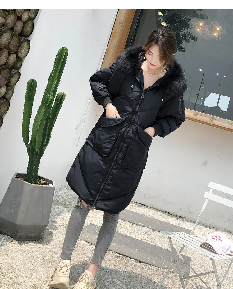 New Down Dress Female Mid-long Winter Korean Edition Fashion Big-collar Coat with Thickened Thermal Cap Female Dress