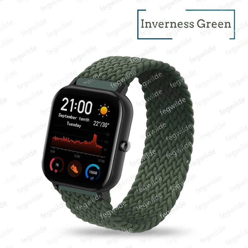 Плетеный соло петлей нейлон/20 мм/22 мм смарт ремешок для браслета Amazfit gts2 Bip Gtr fitbit