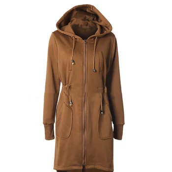 

Winter Women Long Sleeve Solid High Quality Hoodies Overcoat Plus Size 2019 Zip Up Warm Fleece Long Female Jacket 5 Colors