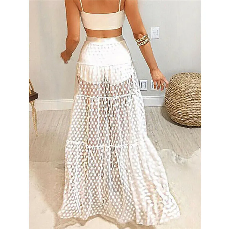 Boho Женская юбка макси с высокой талией Ретро стиль узор в горошек длинные юбки