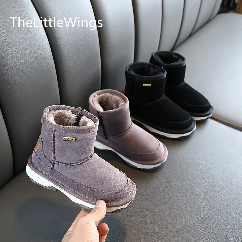 

2019 winter new Children's boots flat student cotton shoes boys snow boots 4-15 years old genuine leather foot warmer girls