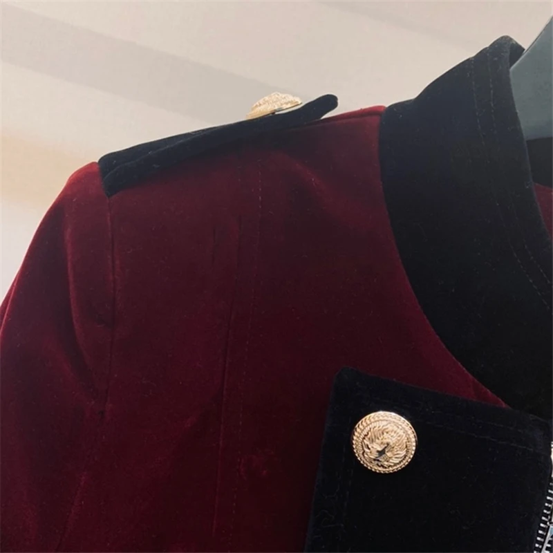 HIGH STREET Новая модная дизайнерская куртка женская Вельветовая куртка на молнии с пуговицами льва