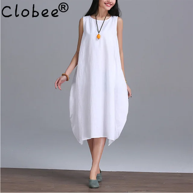Boho Летнее платье формальная женская одежда свободная плюс размер платье без рукавов Harajuku хлопок лен Сарафан vestidos robe