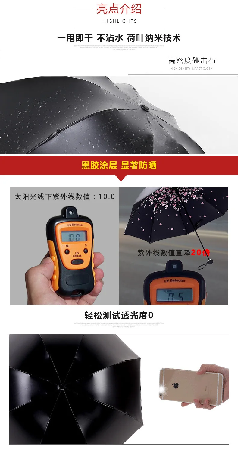 Umbrella Women's General 8-Bone Three Fold Manual Folding Parasol Wholesale Vinyl Sun-resistant NC Fabric Parasol