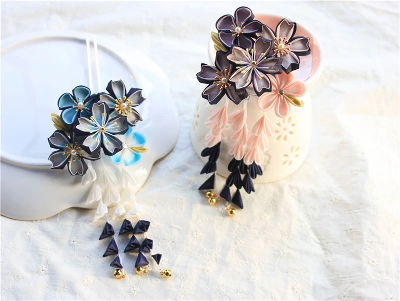 

Japanese Kimono Flower Tassels Haripin Lovely Hair Accessories H