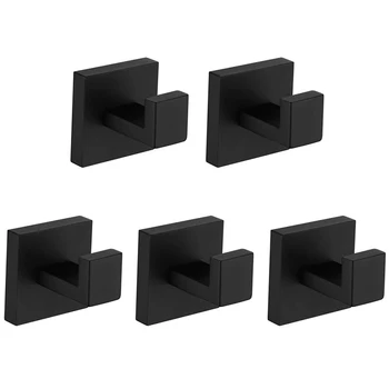 

5-Piece Robes Towel Hook Black Jacket Hook S304 Stainless Steel Wall Hook Modern Bathroom Accessories, Wall-Mounted