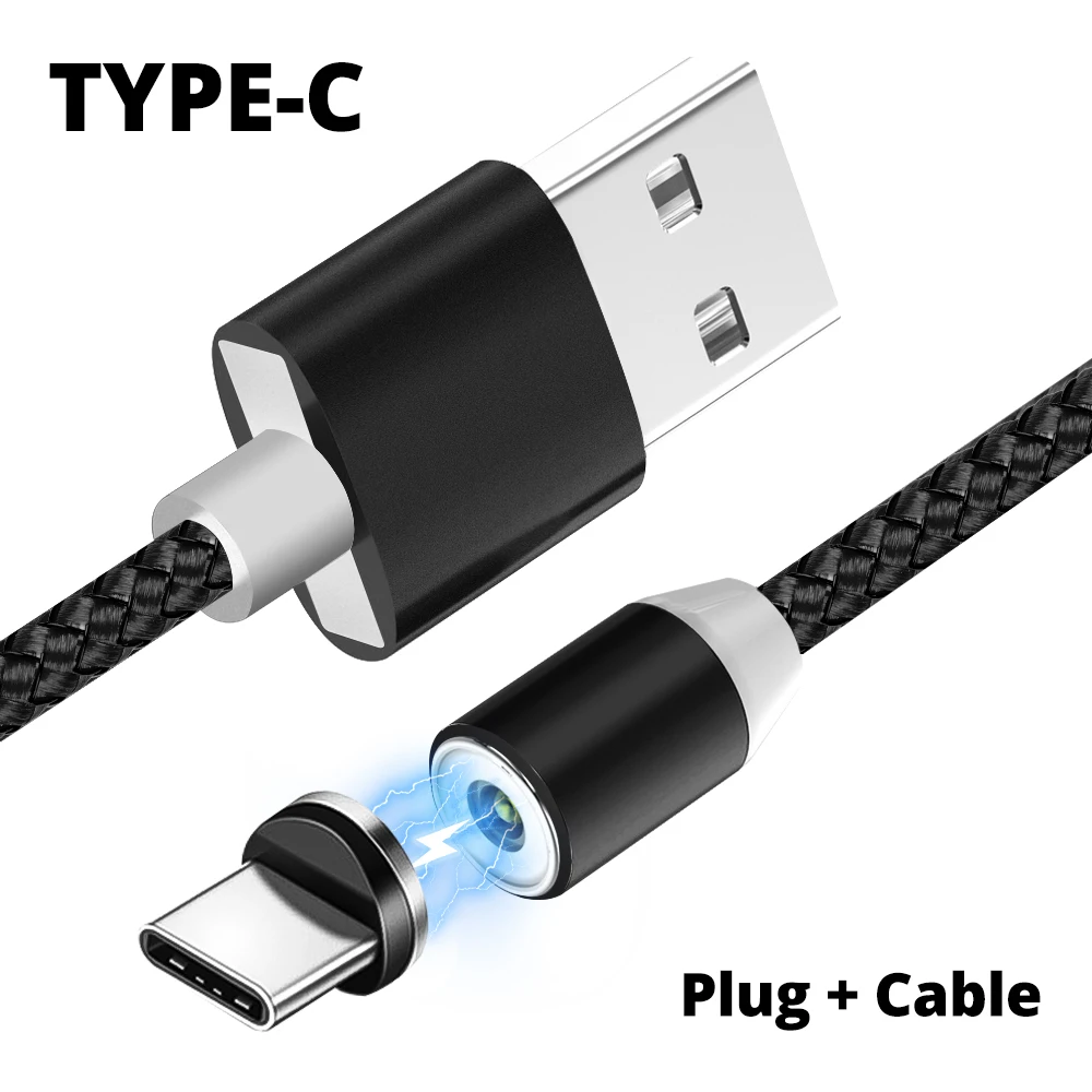 ANMONE Магнитный кабель Micro usb type C Магнитный зарядный кабель для iPhone huawei samsung Android мобильный телефон 2 м кабель - Цвет: Black Type C cable