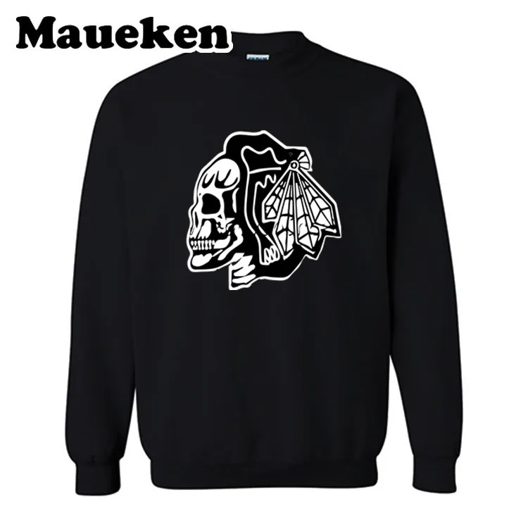 Мужские толстовки с черепом Chicago Blackhawks, толстовки с капюшоном, Толстый круглый воротник для поклонников, подарок на осень и зиму, W19101102 - Цвет: 1