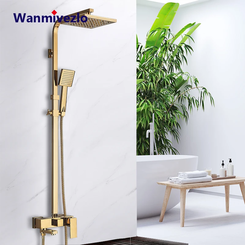 Luxus Gold Duscharmatur System 8' Regenduschkopf Wandmontage Duschset Badezimmer Mischbatterie Badewanne I
