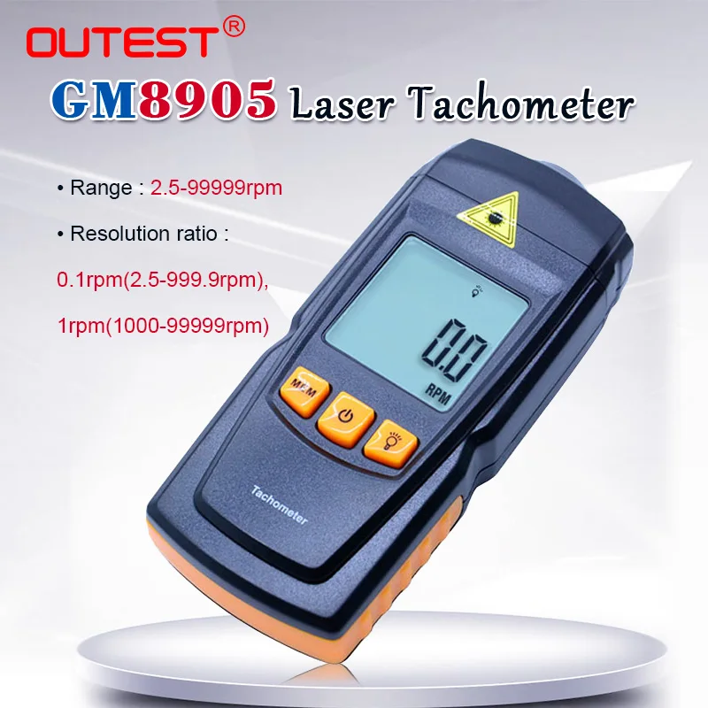 Digital Gm8905 Lcd Laser Tachometer Noncontact Rpm Tach Test Meter