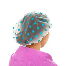 1PC 2 Color Dot Waterproof Shower Cap Thicken Elastic Bath Hat Bathing Cap For Women Hair Salon Bathroom Products