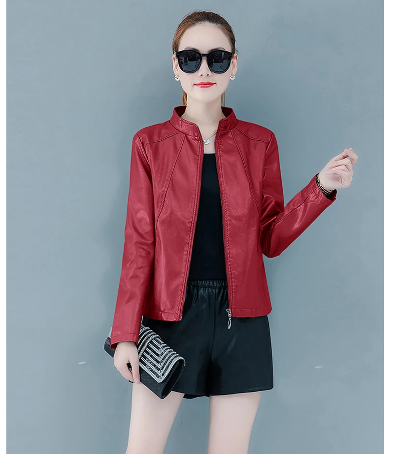 Lucyever Plus Size Women Faux Leather Jacket Autumn Fashion Korean Stand Collar Pu Motorcycle Biker Zipper Slim Lady Jacket