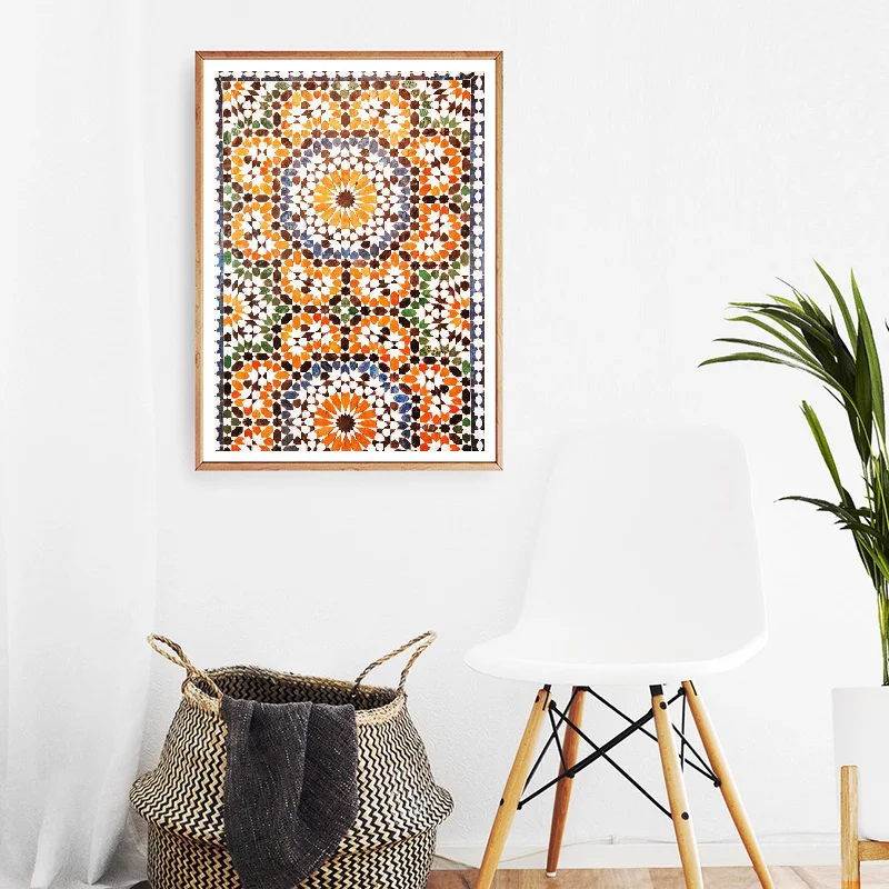 

Wall Art Canvas Painting Moroccan Decor Print Terracotta Ornament Poster Ethnic Burnt Orange Persian Wall Picture Decoration