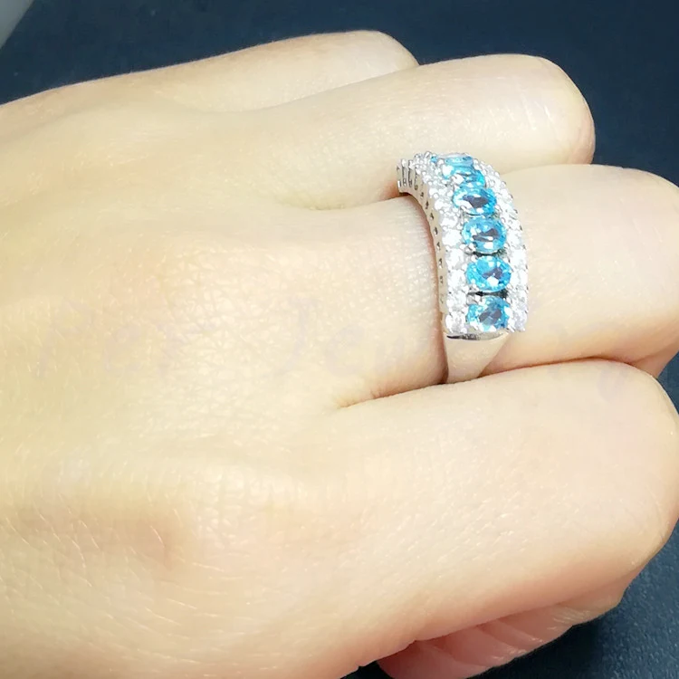 Ювелирные изделия, кольцо с натуральным голубым топазом,, серебро 925 пробы, 0.3ct* 7 шт, драгоценный камень для мужчин или женщин, хорошее ювелирное изделие X80301