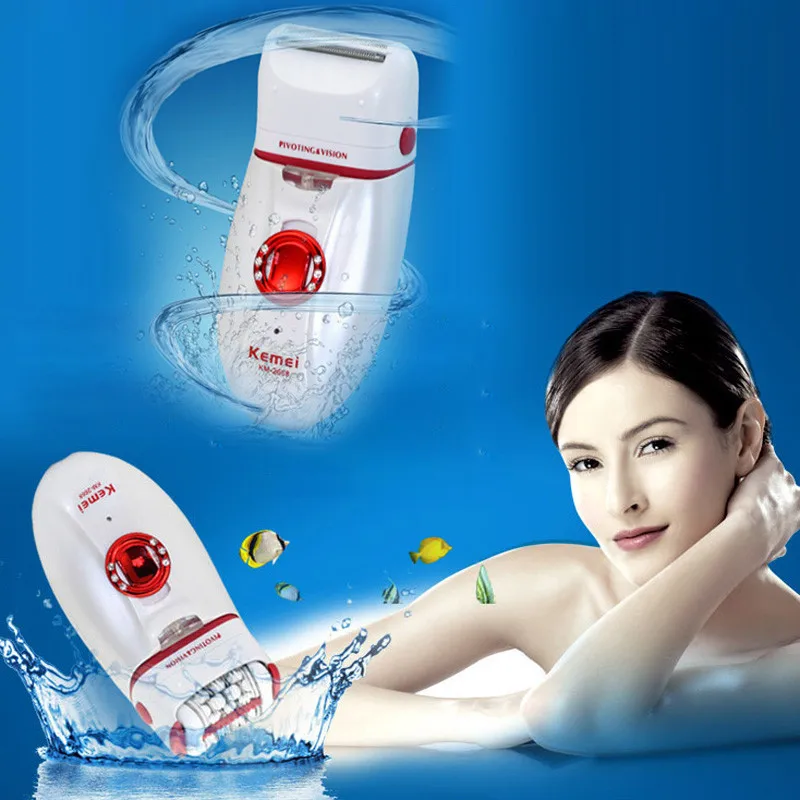 KM-2668 2in1 Women electric trimmer Shave hair removal Epilator callous Remover Velvet Smooth Waterproof Dual Head Hair Removal