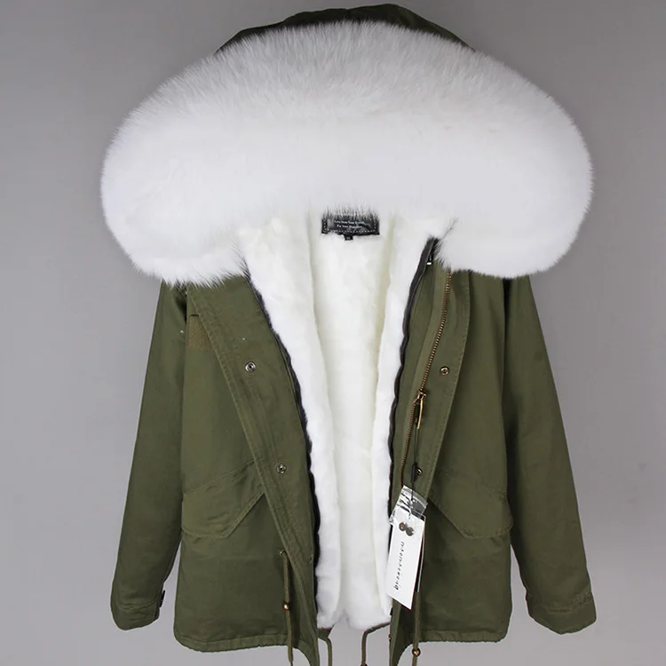 Модная теплая зимняя куртка Настоящее пальто из настоящего меха лисы меховой воротник искусственный мех лайнер камуфляж розовый короткое пальто женская брендовая парка