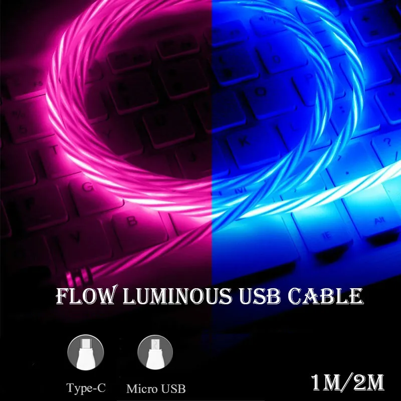 2M LED Lighting Micro USB Cable Type C Charging Wire