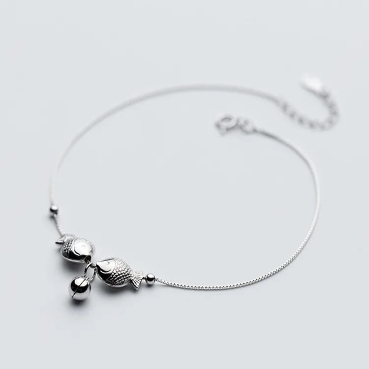 925 пробы ножной браслет в Корейском стиле модный элегантный милый светильник в виде маленькой рыбки простой милый ножной браслет для женщин