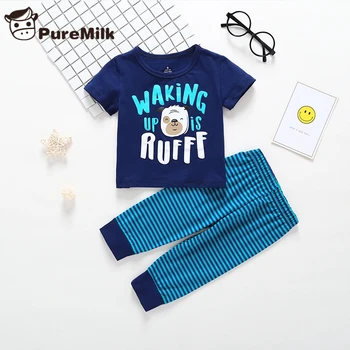 

PureMilk Baby Clothin Set Cartoon Pirnted Tshirt With Striped Pant 2PCS Set Casual Newborn Baby Clothes