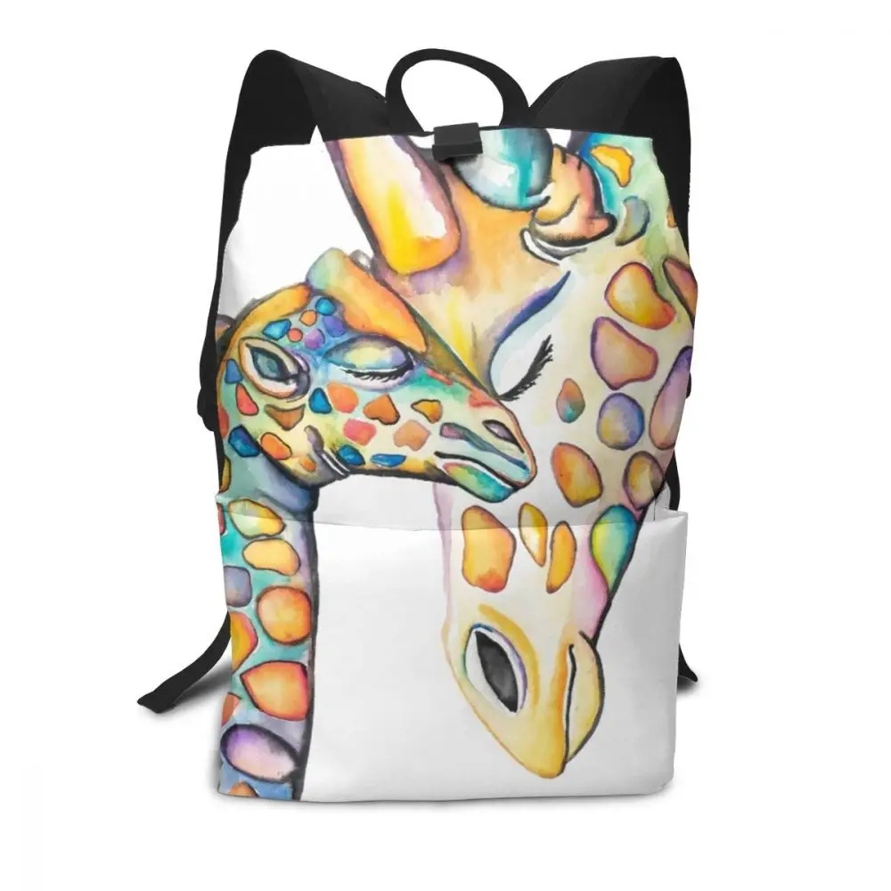 Рюкзак с изображением жирафа рюкзаки с рисунком жирафа высокое качество шаблон сумка тренд мужчины-женщины многофункциональные уличные сумки - Цвет: Cuddling Rainbow