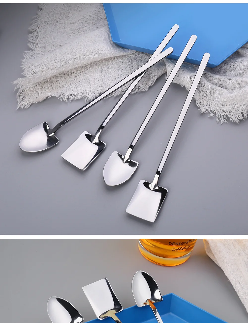 Description Picture 6 of item1/2pcs Set Stainless Steel Shovel & Point Spoons Coffee Tea Spoon Ice Cream Dessert Tip Scoops Cutlery Tableware SetKitchenTools