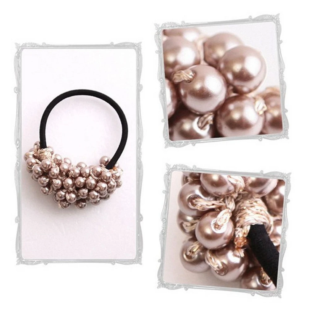 Pearls Beads Headbands Ponytail Holder for Girls Scrunchies Vintage Elastic Hair Bands Rubber Rope Headdress Hair Accessories