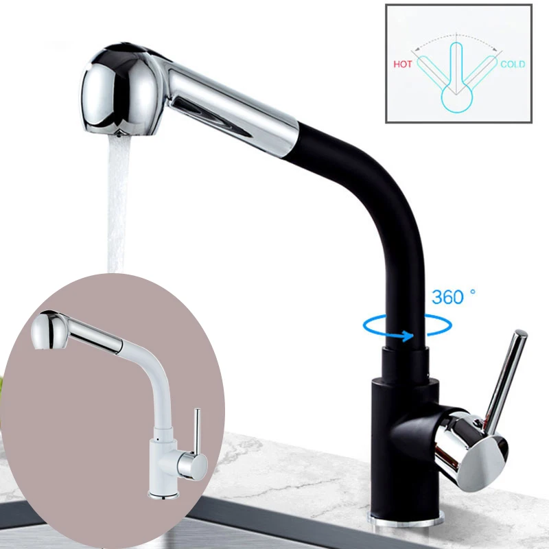

BiNFU Kitchen Faucet Black Pull Out Down Deck 360 Degree Swivel Kitchen Sink Tap Hot&Cold Mixer Brass Tap with Stream Sprayer H
