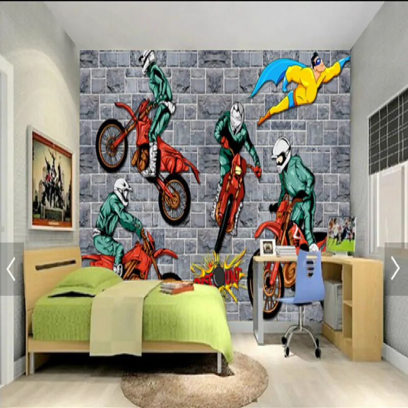 Креативный Мотокросс Спорт Большая фреска 3d обои спальня гостиная ТВ фон живопись трехмерные обои