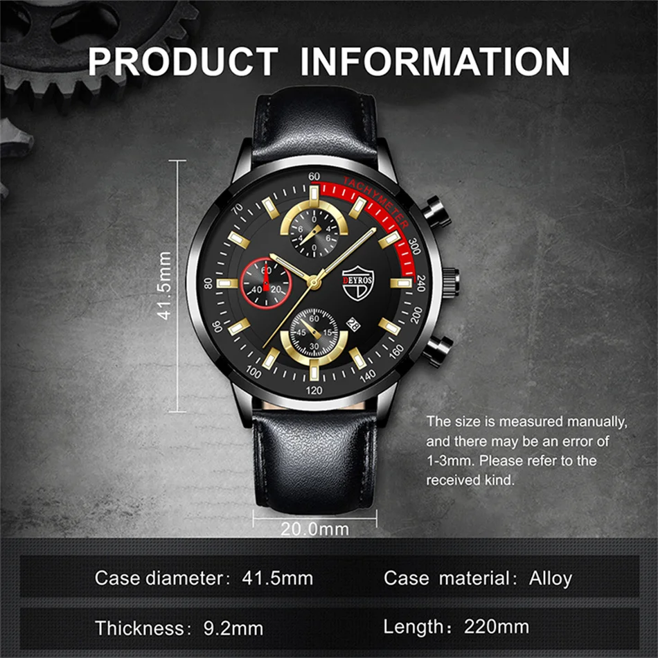 Luxury Mens Leather Watches Stainless Steel Fashion Calendar Quartz Wrist Watch Leather Bracelet Male Business Luminous Clock