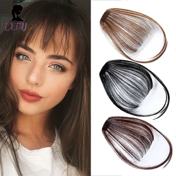 

LUPU Bangs Hairpiece Synthetic Fake Bangs Hair Piece Clip In Hair Extensions Thin Air Bangs Clip on Bangs Black