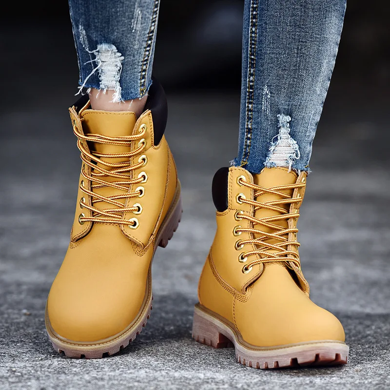 

Martin Boots Men And Women British Style Autumn Hight-top Workwear Short Boots Kick Army Boots Fashion Genuine Leather Yellow Ch