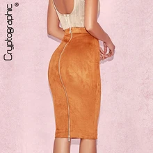 Cryptographic Velvet High Waist Skirt for Women Sexy Party Club Streetwear 2020 Spring Autumn Solid Zipper Midi Skirts Bodycon