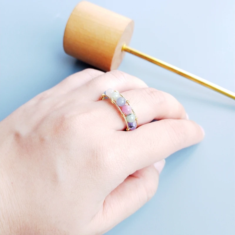 LII Ji подлинный рубиновый и сапфирный жемчуг Танзанит Аквамарин гранат иолит диопсайд GF ручной работы Открытое кольцо для женщин