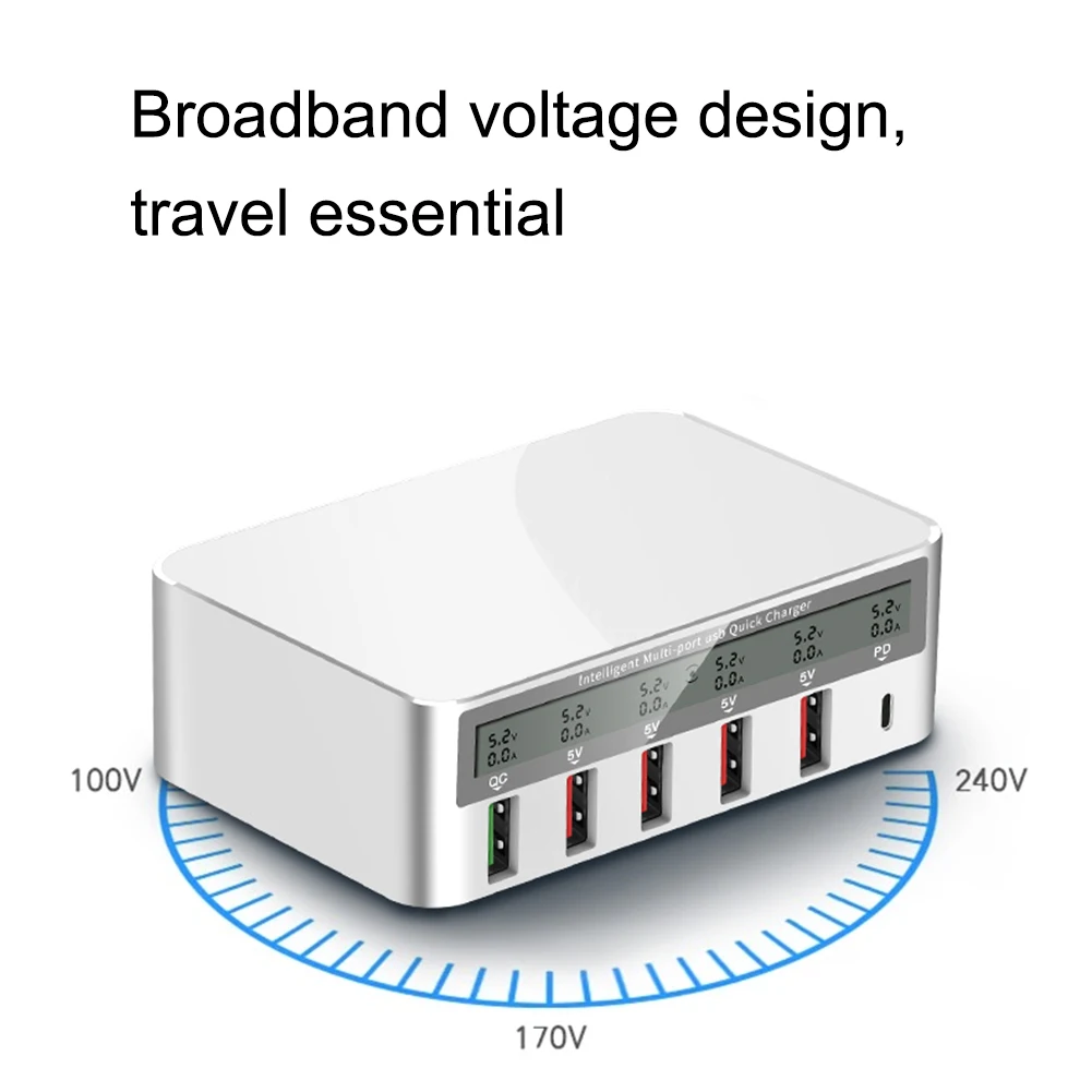 6 портов 8A QC 3,0 USB быстрое зарядное устройство PD18W смартфон зарядное устройство со светодиодный дисплей для iPhone X XS samsung huawei